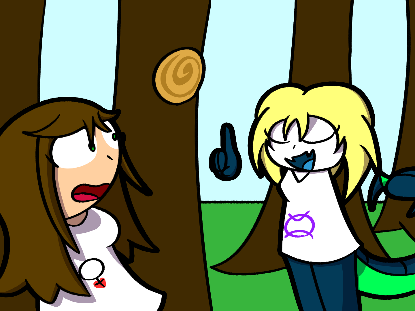 Lavvy watches in horror as Tityus enthusiastically points
      upwards.